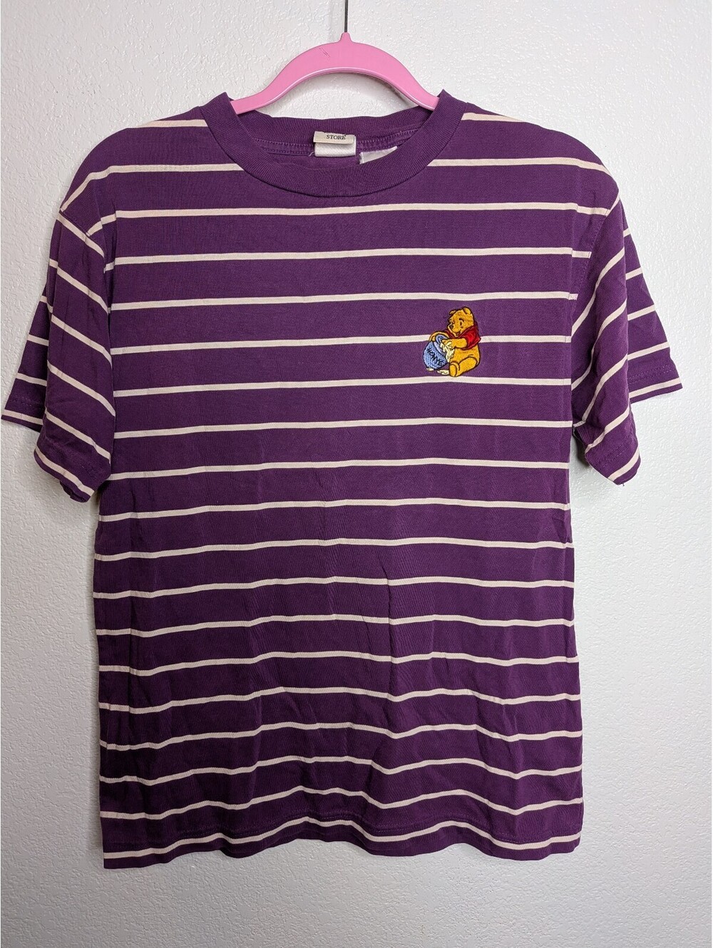 Vintage Disney Store Winnie the Pooh Purple Striped Embroidered T-Shirt